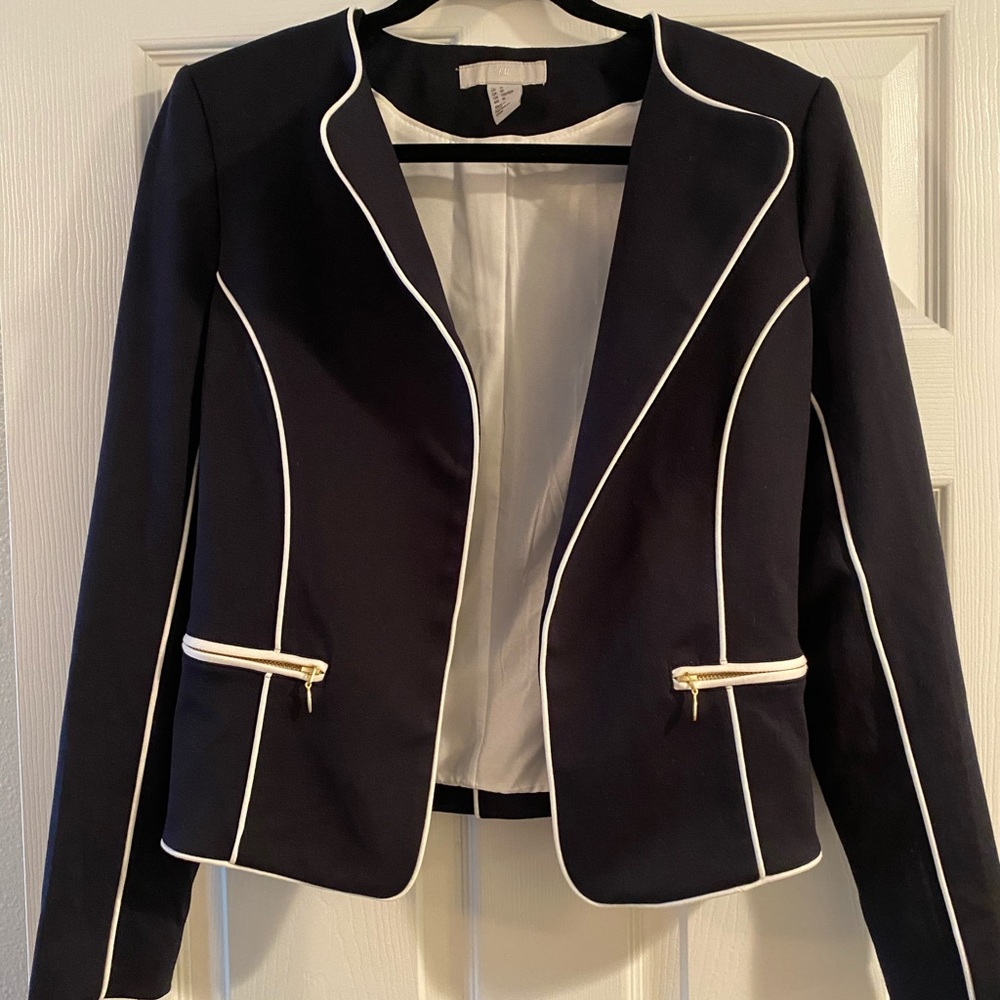 H&M Navy Blue blazer with white pin stripes